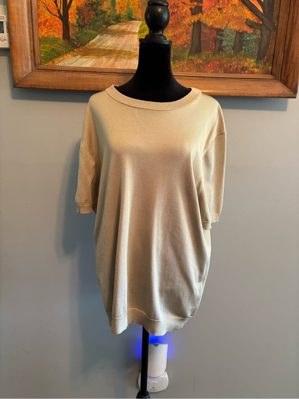 Sandro Tan Knit Crewneck Top with Branded Tag